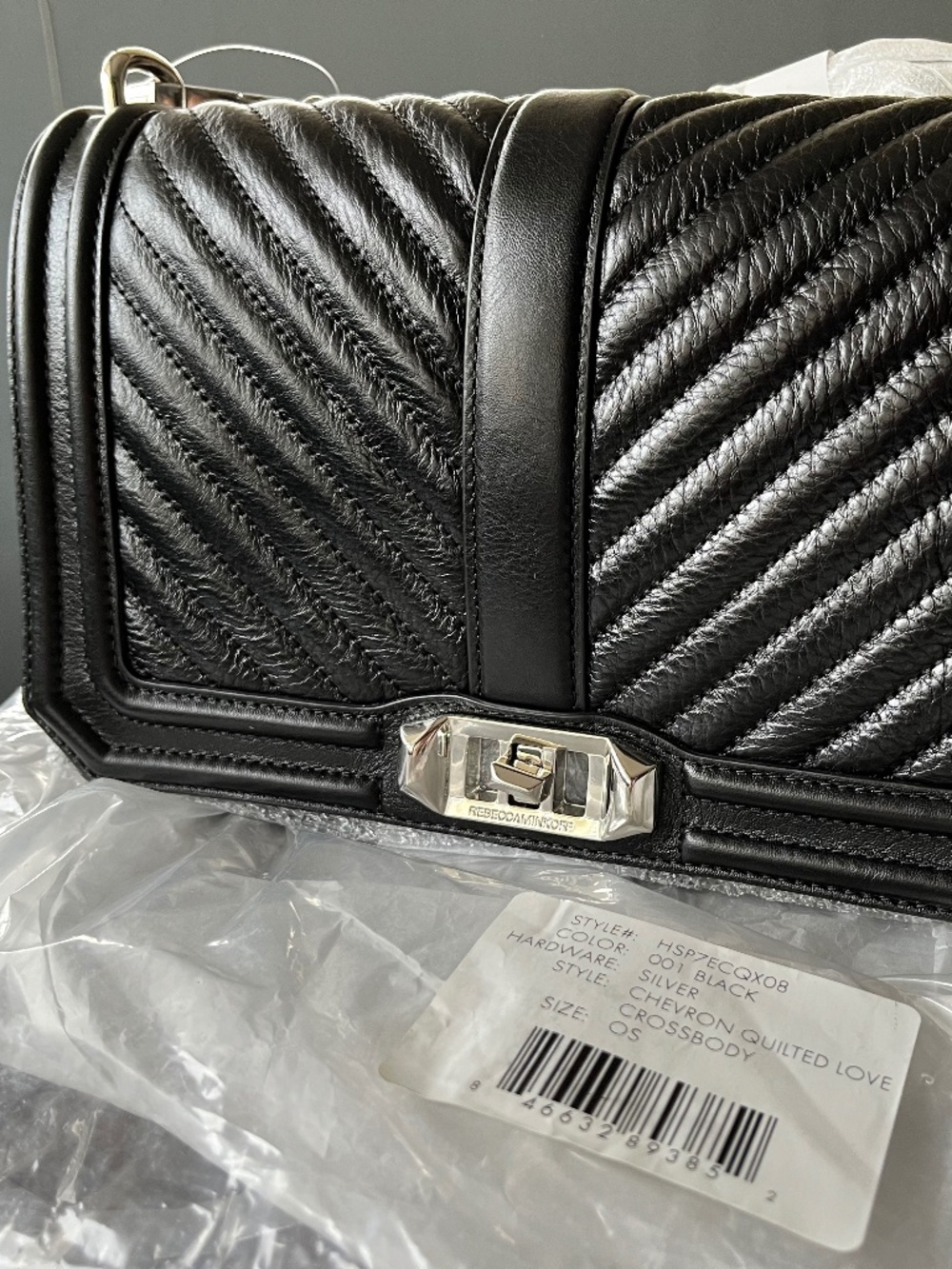 Rebecca Minkoff Chevron Quilted Love Crossbody Bag, Silver Accents & Strap, NWT